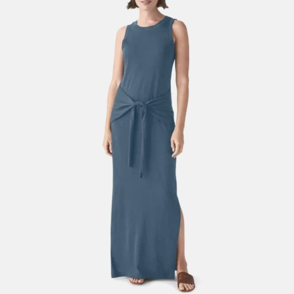 Michael Stars Solange tie waist jersey maxi dress in pebble Blue